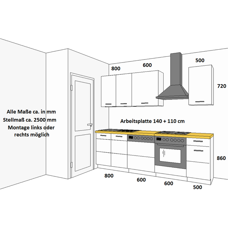 Landhaus Küche Stilo Weiß 250 cm Küchenzeile Küchenblock Einbauküche erweiterbar – Bild 3