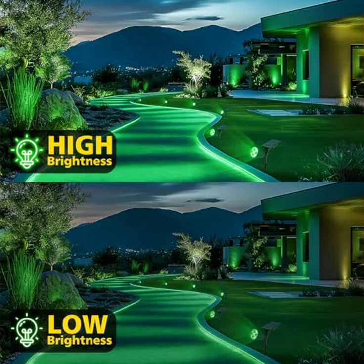 T-SUN Solarlampen, 4LED Außenleuchten mit IP65 Wasserdicht, 2 Helligkeitsmodi, 180° einstellbares Solarpanel, Grün – Bild 5