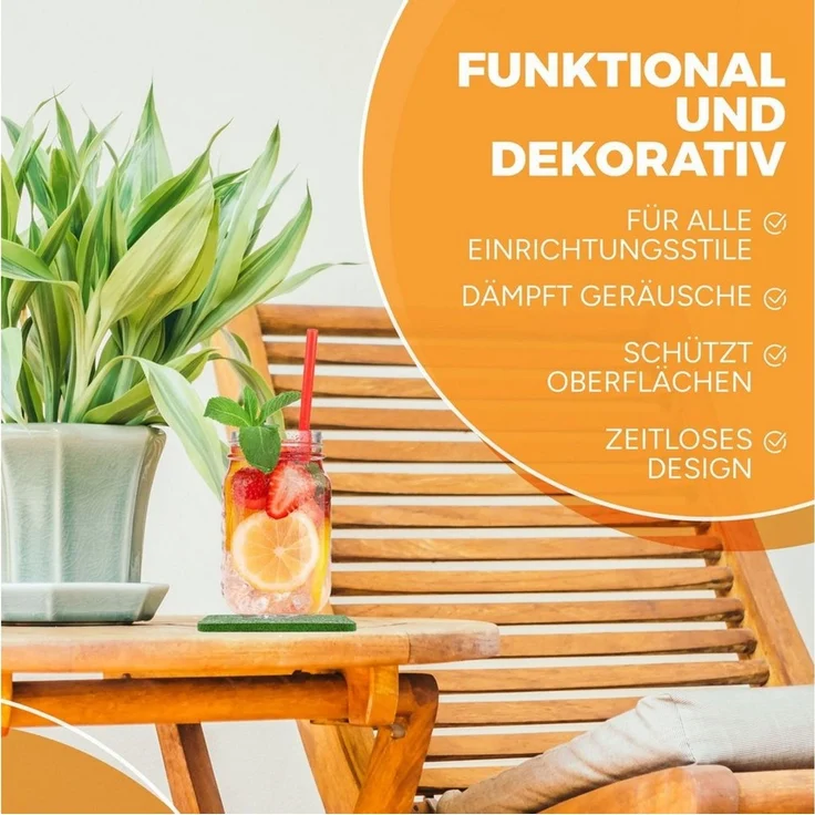wortek Getränkeuntersetzer Filz-Untersetzer Eckig für Gläser 10er Set + Box, Zubehör für Tisch & Gläser, Set, 10-tlg, waschbare Getränke Glasuntersetzer Gläser, Tischuntersetzer Filz 10 cm – Bild 4