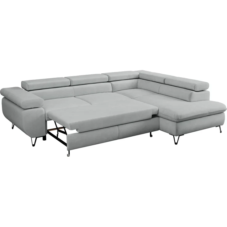 Mks Möbel 'Peter L-form' Ecksofa mit Bettfunktion, Bettkasten & einstellbaren Kopfstützen, Hellgrau, Mikrofaser, mit Topper, rechts – Bild 6