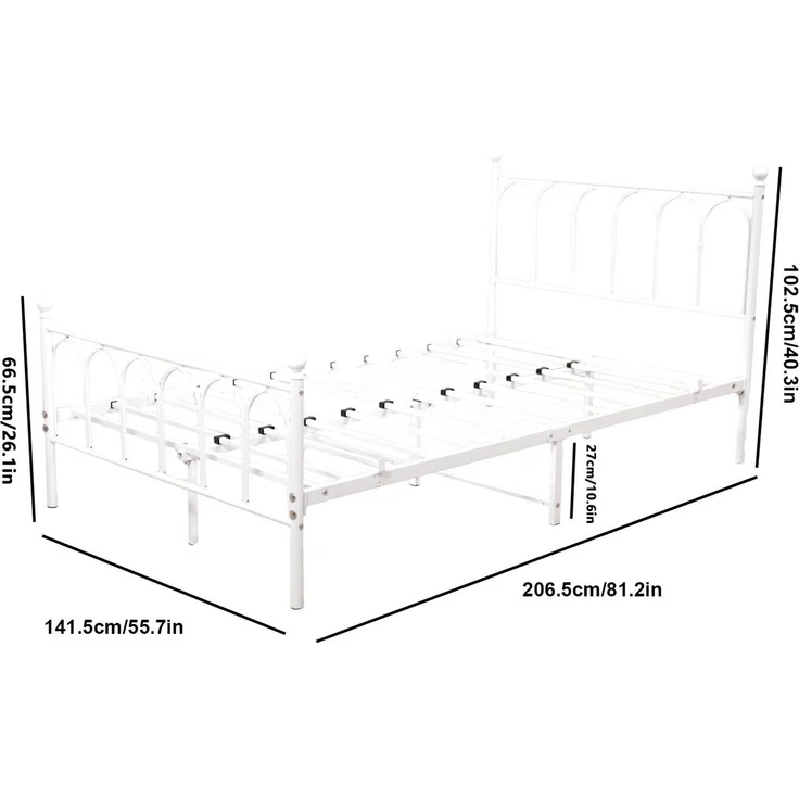 Doppelbett aus Metall mit Lattenrost, 27 cm Stauraum & Aufbewahrungsnetz, 140x200 cm, Weiß – Bild 6