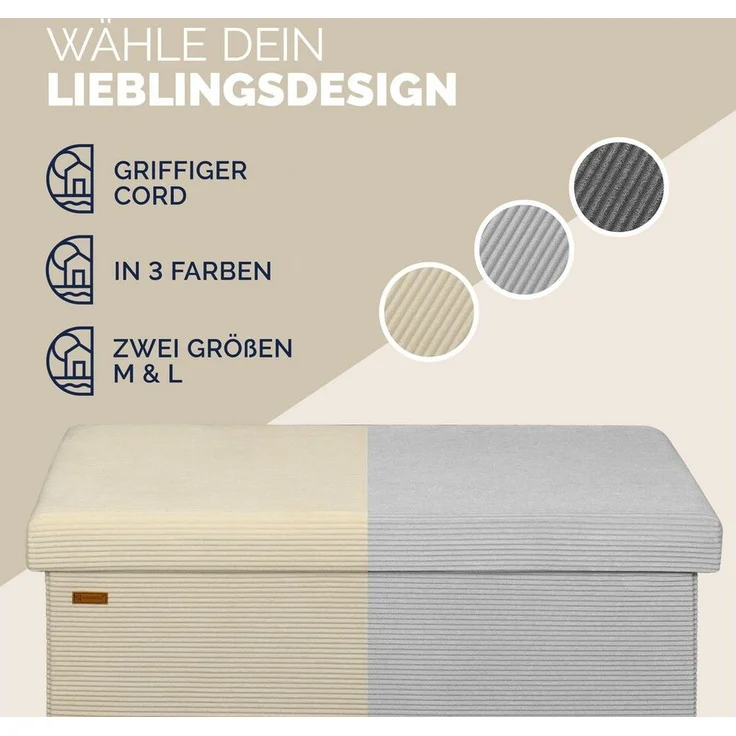 Casaria Sitzbank, Cord Beige Faltbar inkl. Boxen 114x38cm 300kg Belastbarkeit Wohnzimmer – Bild 3