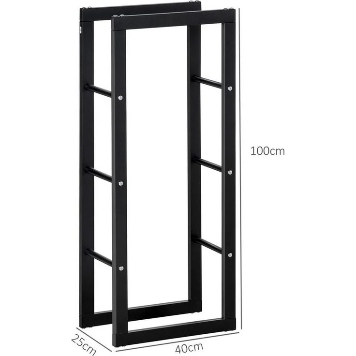 HOMCOM Kaminholzregal Feuerholzregal Kaminholzablage, BxTxH:60x25x100 cm, (Stahl, 1-St, Schwarz), 100kg, Kaminholzhalter Stahl – Bild 1