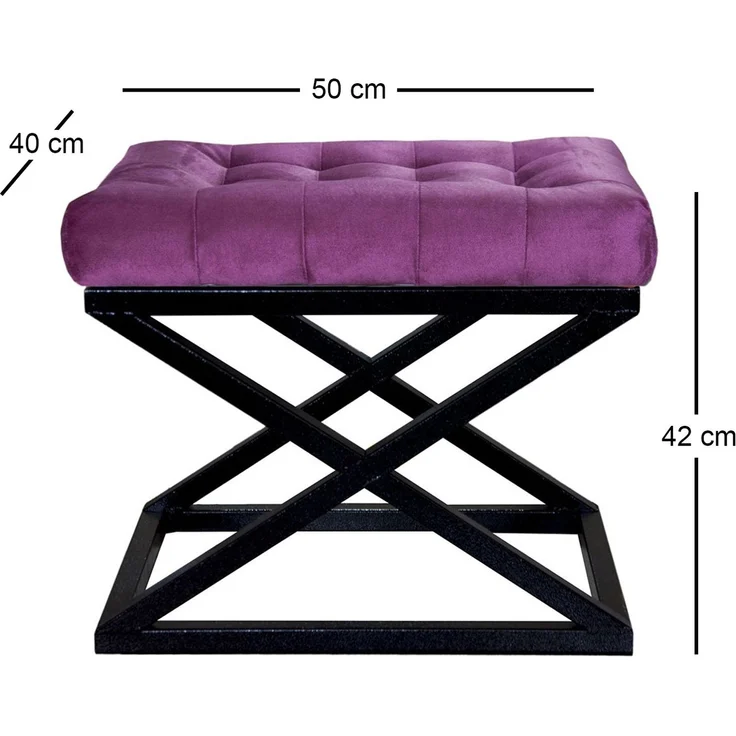 Atelier Del Sofa Stylish Pouffe with Metal Frame, 50 x 42 x 40 cm | 100% Polyester Babyface Fabric in Black & Purple | Perfect for Modern Living Spaces – Bild 2