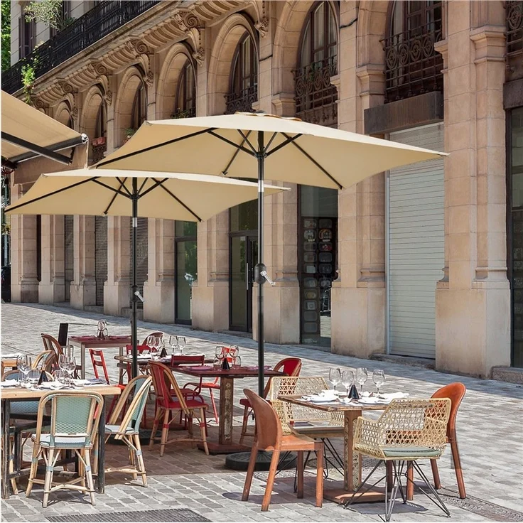 Yaheetech Sonnenschirm Rechteckiger Terrassenschirm mit Kurbel & 6 Metallstreben, LxB: 196,5x147 cm, Gartenschirm 196,5 cm L × 147 cm B × 227 cm H – Bild 2