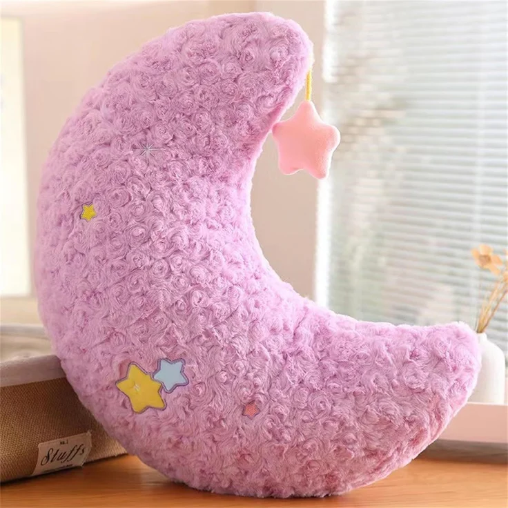 Kuschelkissen Kinder Niedlich Stern Mond Plüsch Kissen Dekokissen Weiche Flauschige Zierkissen Sofakissen für kuschelecke Kinderzimmer Schlafzimmer Deko, 50CM (Lila,Mond) – Bild 1
