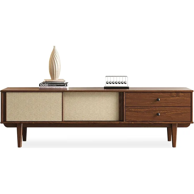 IDIMEX Lowboard SIMONA, TV Schrank 175 cm Massivholz Rattan Schiebetür Kastanie Finish