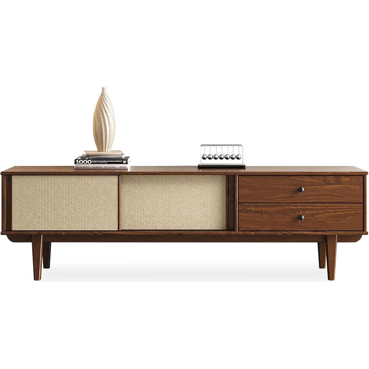 IDIMEX Lowboard SIMONA, TV Schrank 175 cm Massivholz Rattan Schiebetür Kastanie Finish – Bild 1