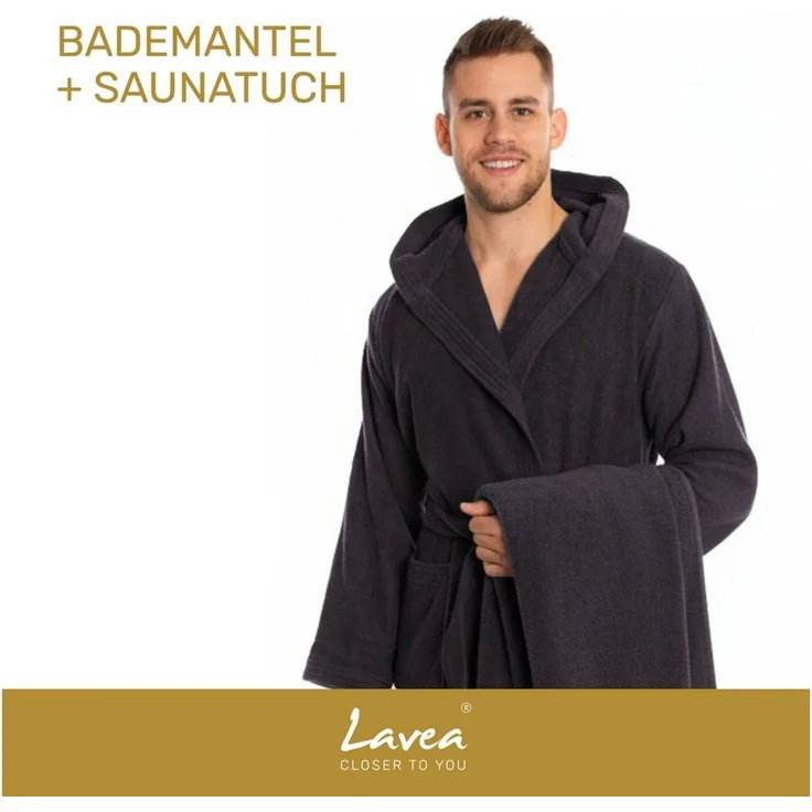 Lavea Saunatuch MEXICO Saunahandtuch 80×200 cm – optional mit Bademantel/Morgenmantel, Baumwolle (Set, 2-St), Hochwertiges Walkfrottier – Saunatuch oder Set mit Unisex-Bademantel