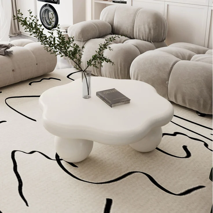 DESVIAE Couchtisch in Wolkenform Ø80 x 35 cm aus MDF und Kunststoff, Cremeweiß, mit abgerundeten Kanten – Bild 1