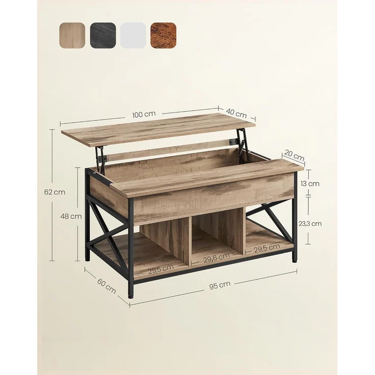Vasagle höhenverstellbarer Wohnzimmertisch, X-Streben, Spanplatte/Stahl Kamelbraun, 60x100 x (48-62) cm – Bild 3