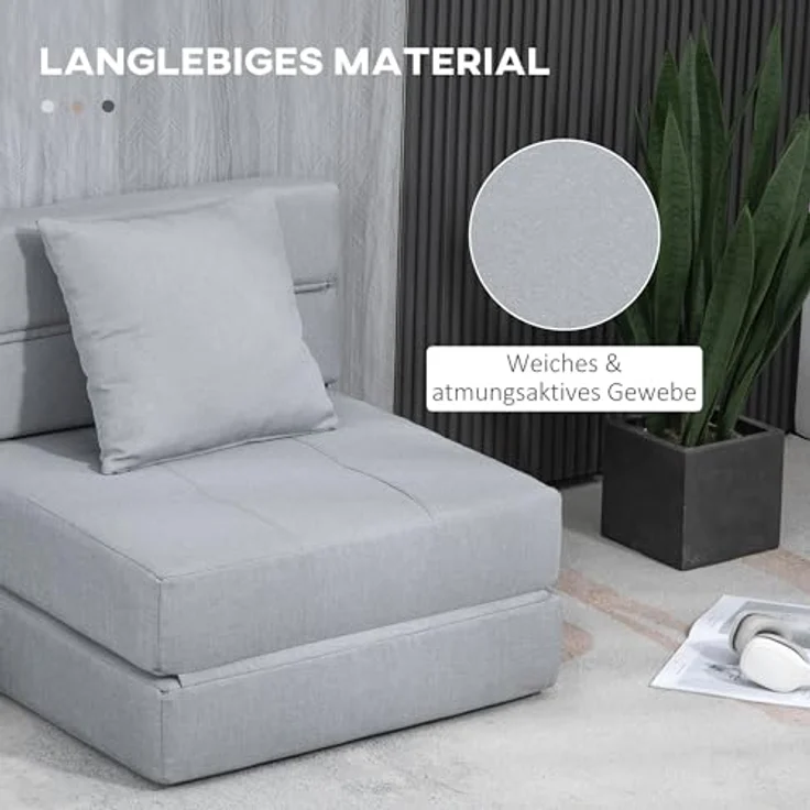 HOMCOM Sessel Einzelsofa mit Kissen, Klappsessel, 2-in-1 Design (Schlafsessel, 1-St, Bettsessel), bis 120 kg Belastbar, Blau – Bild 6