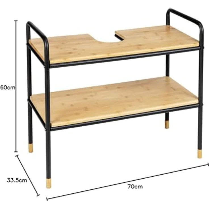 Avilia Badezimmermöbel mit 2 Ablagen, aus Bambus, 70 x 60 x 33,5 cm, Schwarz und Braun – Bild 4
