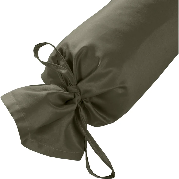 Mako Satin / Baumwollsatin Nackenrollen Bezug uni / einfarbig dark olive 15x40 cm mit Bändern – Bild 3
