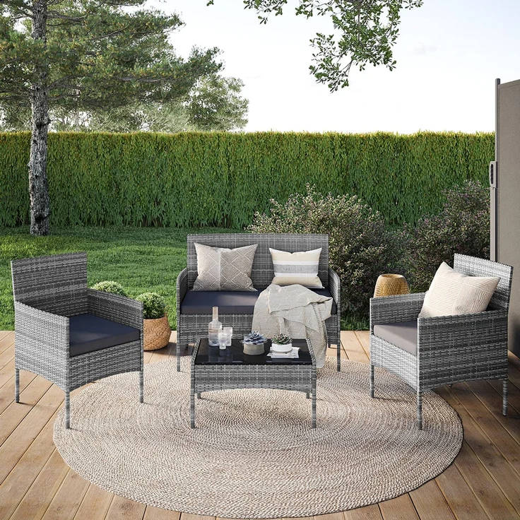 STEELSØN 'Thalora' Gartenlounge2 Set, 4-tlg. Sitzgruppe mit Sofa, 2 Stühlen und Tisch, inkl. Kissen, grau-meliert/anthrazit, aus Polyrattan – Bild 1