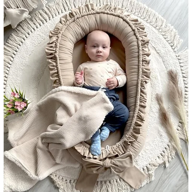 Babynestchen Neugeborene – Babynest Velvet – Nestchen Baby für Babybett & Kinderbett – Babykokon Tragbar – OEKO-TEX zertifiziert – Zubehör Babybett – Beige Velvet – Bild 5