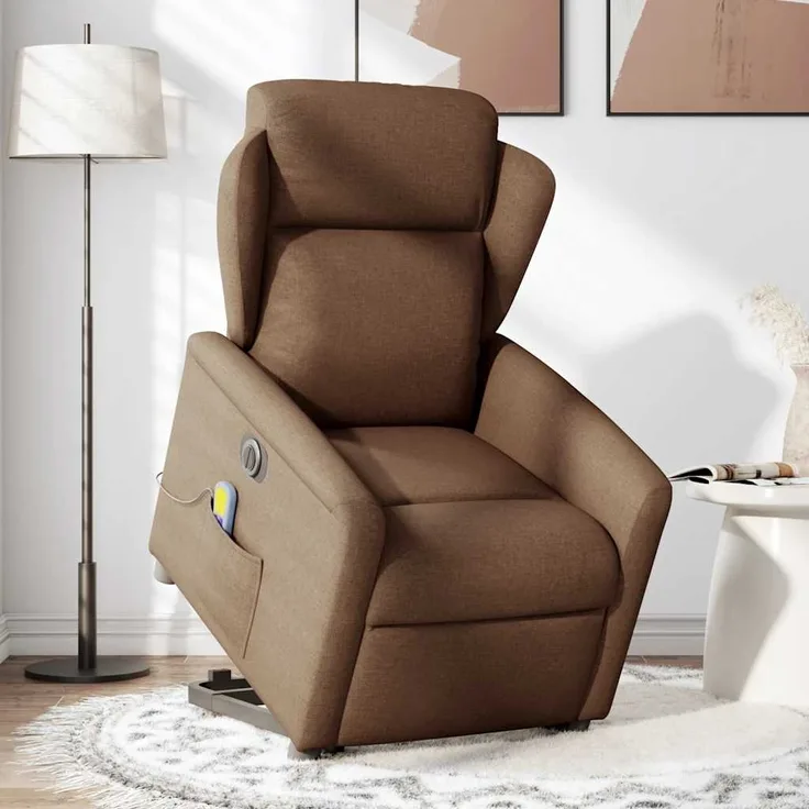 vidaXL Elektrischer Massagesessel mit Aufstehhilfe Braun Stoff 3303168