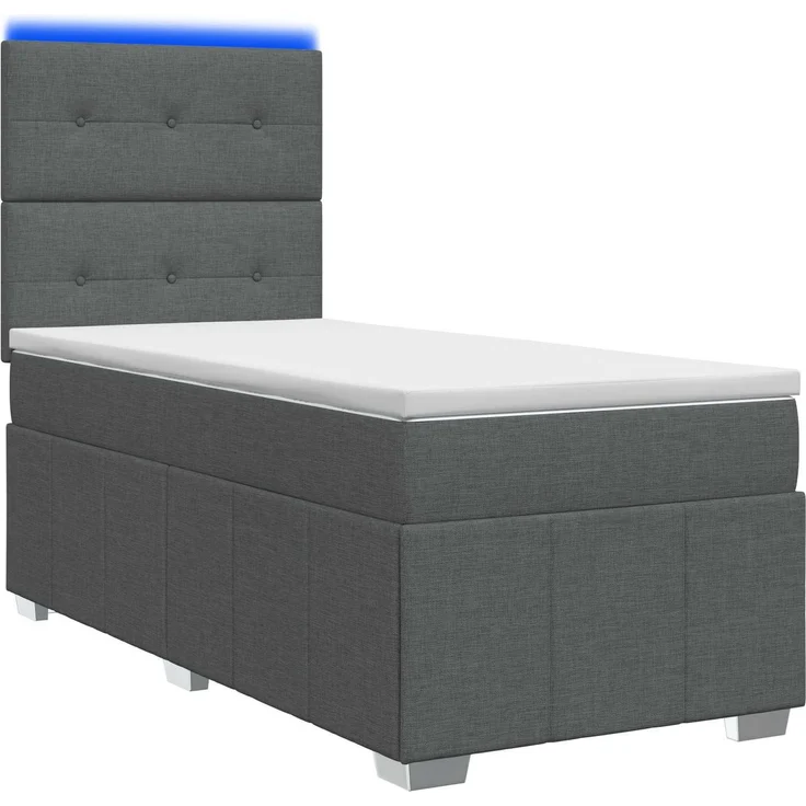 vidaXL LED Boxspringbett mit Matratze Dunkelgrau 100 x 200 cm Stoff 3455536 – Bild 2