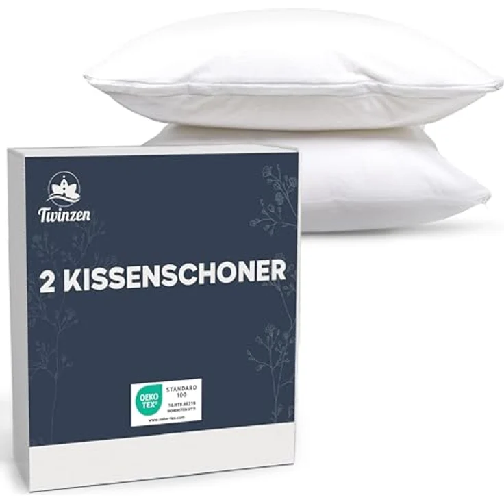 Kissenschoner 80x80 - 2er Set Wasserdichter Kissenbezug 80x80 mit Reißverschluss - Oeko-Tex Zertifiziert - Twinzen-Technologie Kissenschutzbezug 80x80 cm Weiß – Bild 2