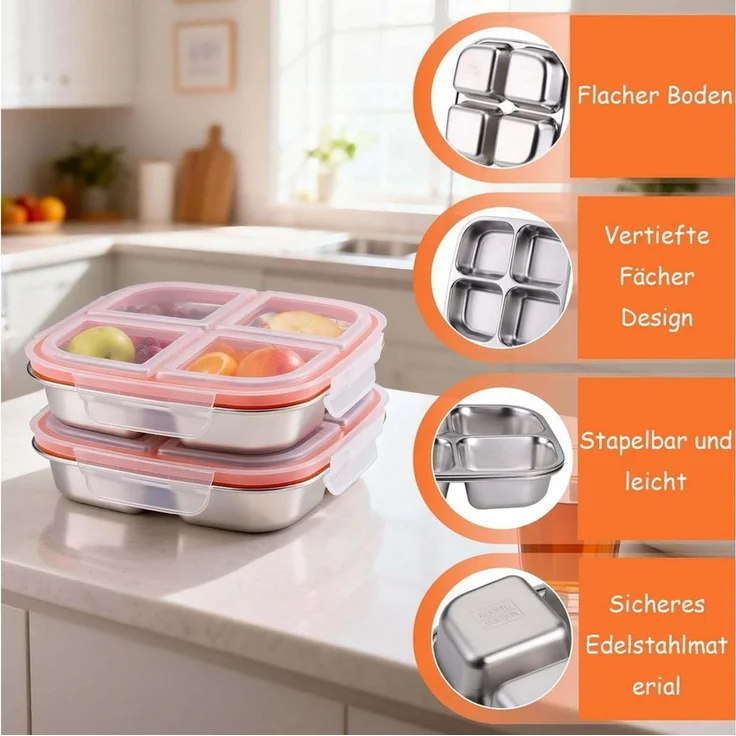 Zyronn Lunchbox Snackbox mit Fächern Edelstahl, Wiederverwendbare Snackdose für Kinder – Bild 2