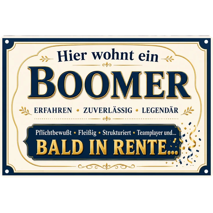 AstraDesign Blechschild 20x30cm - Hier wohnt ein Boomer bald in Rente Geschenk – Metall – Mehrfarbig – AD0485 – Bild 1