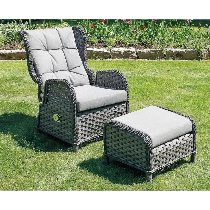 Verstellbarer Polyrattan Comfort Relax Ohrensessel Gartensessel Polster Hocker