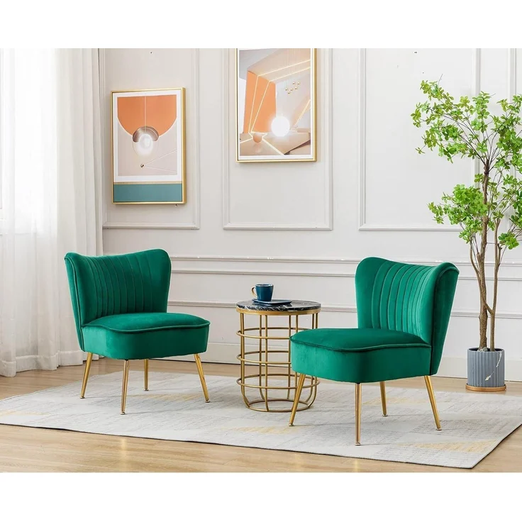 Sessel Loungesessel Ohrensessel Samt Metallbeine Grün – Bild 7