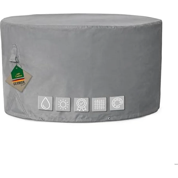 Mehr Garten Abdeckung Gartentisch rund, Ø155x71 cm, grau, wasserdicht, UV-beständig, Oxford 600D Gewebe, wetterfest, Schutzhülle für Gartenmöbel