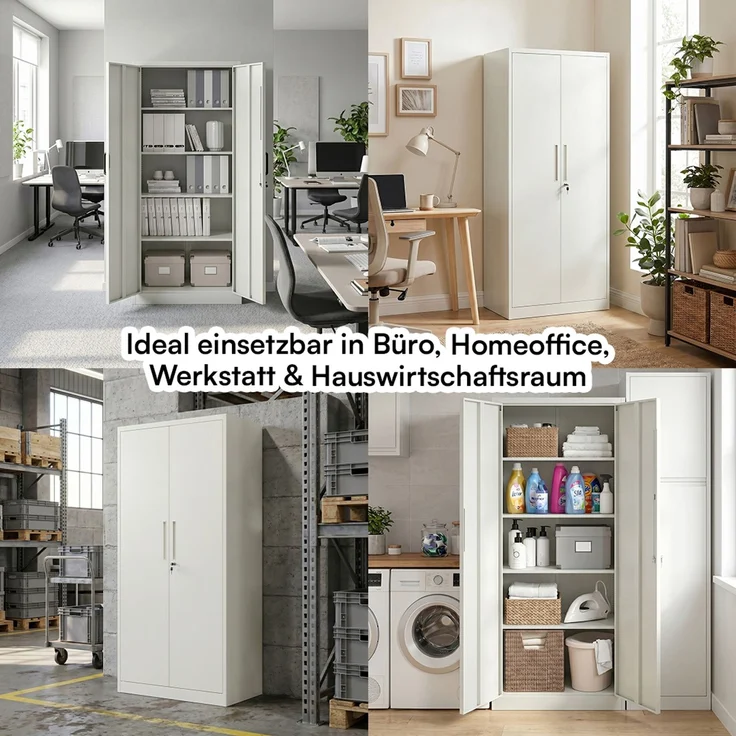 STEELSØN 'Regulus' Aktenschrank, Metall, weiß, 175x40x80 cm, abschließbar, Metallschrank mit 5 Fächern, geeignet als Werkzeugschrank – Bild 10