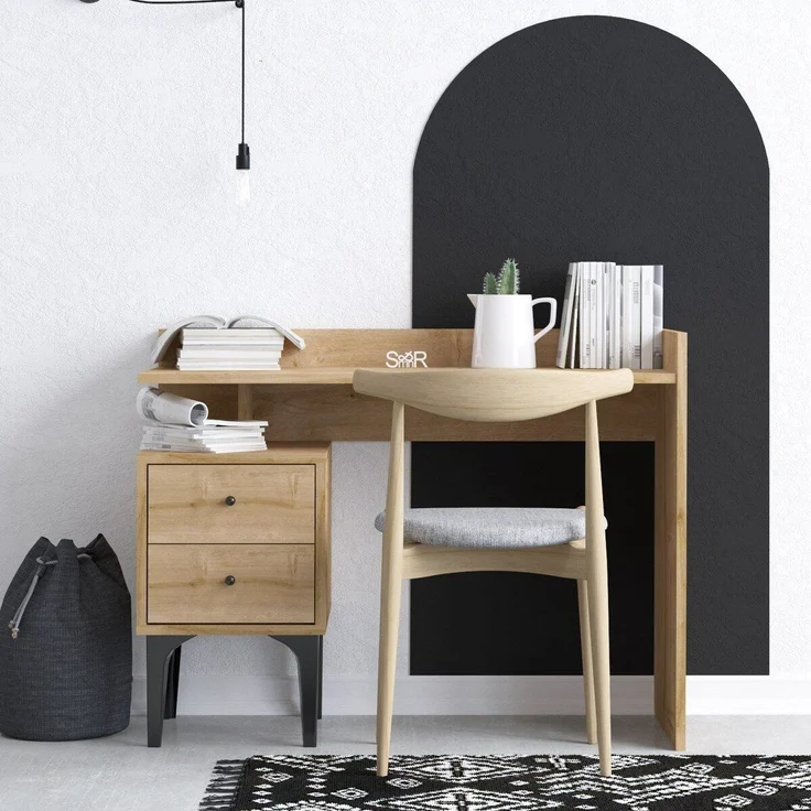 Calicosy Schreibtisch mit 2 Aufbewahrungsschubladen Holzdekor Eiche B100 cm - PUUK - Helles Holz – Bild 2