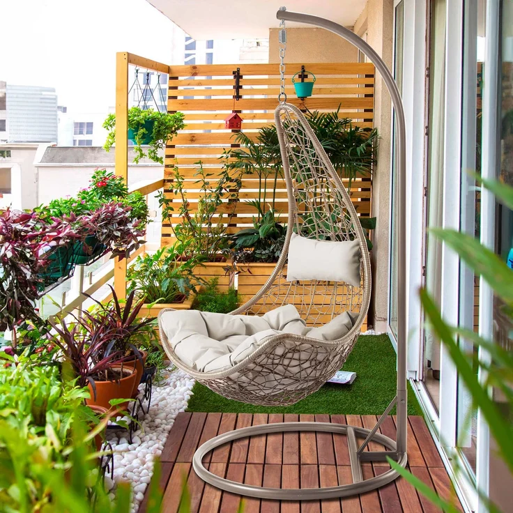 Hängesessel Boho (Farbe: Beige / Kissen: Beige) – Bild 5