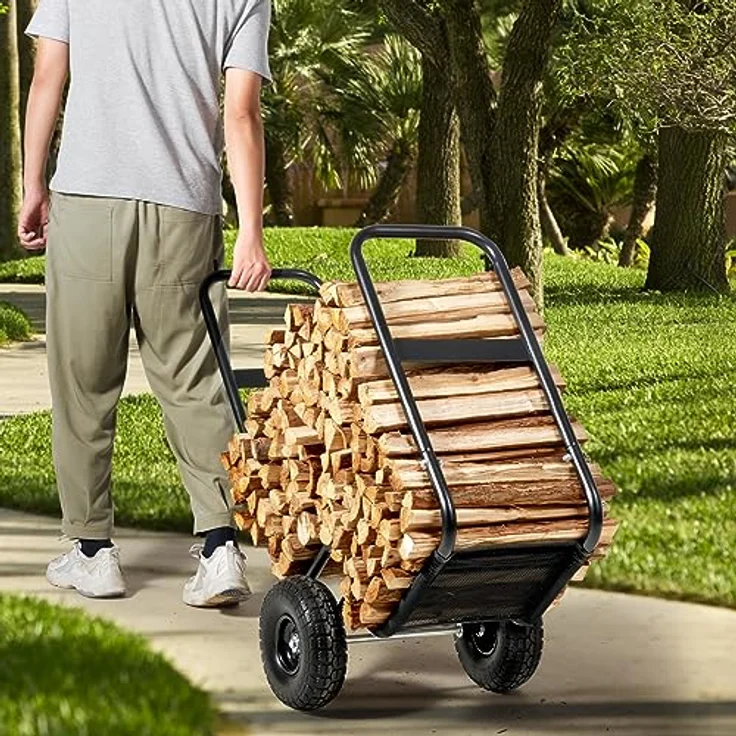 VEVOR Kaminholzregal 67 x 52 x 110 cm Brennholzwagen Pulverbeschichteter Stahl Brennholzkarre – Bild 9