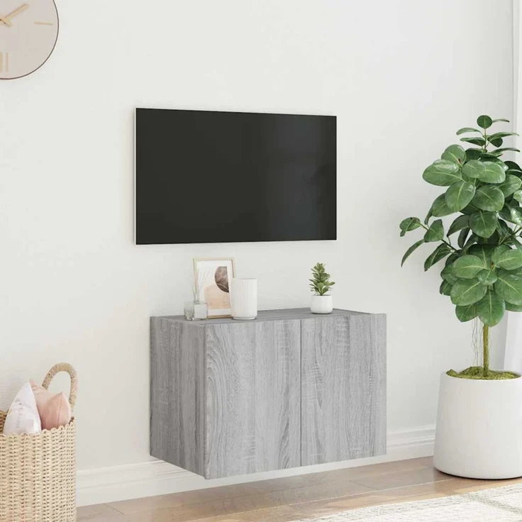 TV-Wandschrank, Fernsehschrank mit LED-Leuchten Grau Sonoma 60 x 35 x 41 cm – Bild 4