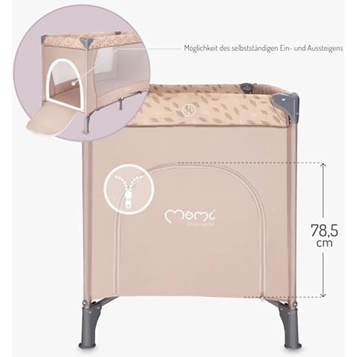 Momi BELOVE Reisebett für Kinder bis 15 kg Körpergewicht, B65 x L125 x H78 cm (faltbar 21 x 23 x 80 cm), Kinderreisebett mit Matratze, 2 Rädern, Transporttasche – Bild 8