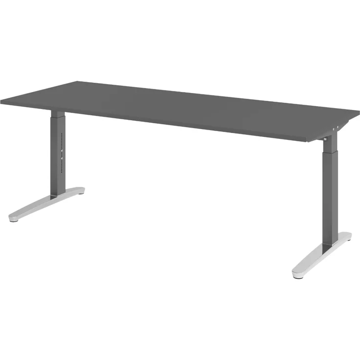bümö manuell höhenverstellbarer Schreibtisch 200x80 in graphit Gestell in graphit/alu - PC Tisch höhenverstellbar & groß, höhenverstellbarer Tisch Büro, großer Computertisch verstellbar, X20-G-GC – Bild 1
