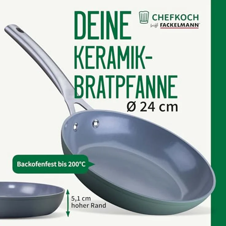 Chefkoch trifft Fackelmann Keramikbratpfanne, Antihaft-Pfanne mit Greblon CK2 Beschichtung, 100% recyceltes Aluminium, für alle Herdarten, inkl. Induktion, 200°C backofengeeignet – Bild 2