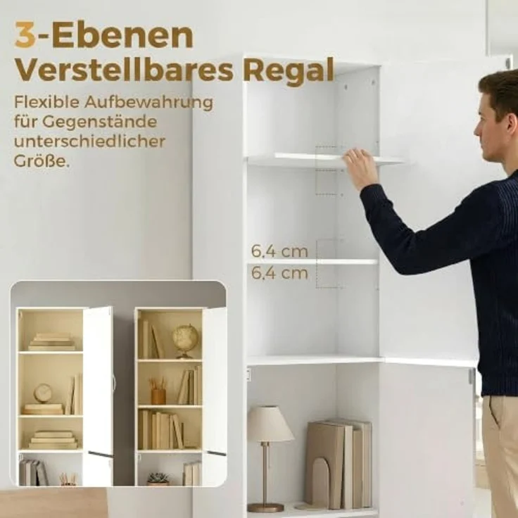 HOMCOM Bücherregal Bücherschrank, 5 Ebenen, 2 Türen, verstellbare Ablagen, Standregal 1-tlg, 40 x 35 x 180 cm für Büro, Wohnzimmer, Schlafzimmer, Weiß – Bild 5
