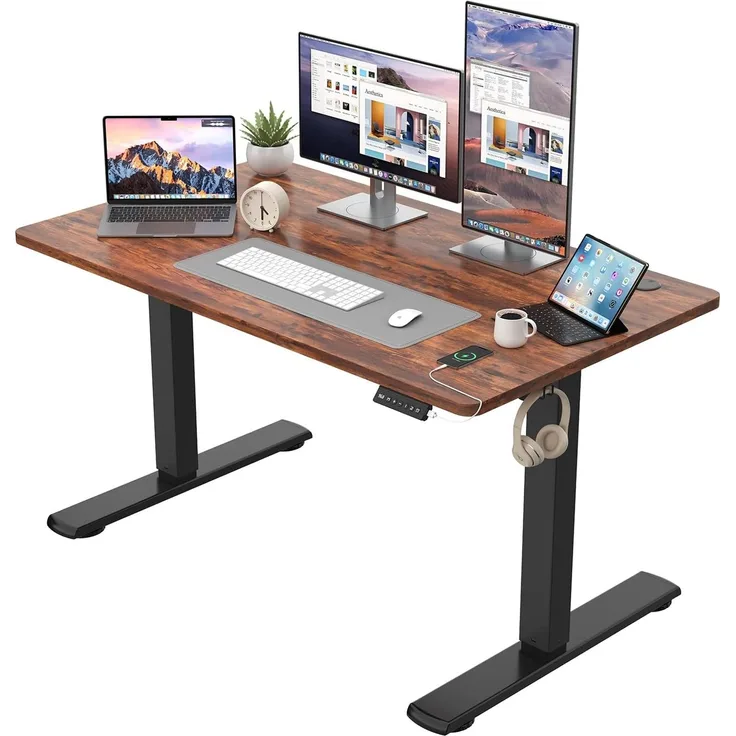 JUMMICO Höhenverstellbarer Schreibtisch KOMPLETTE TISCHPLATTE Elektrischer Schreibtisch Höhenverstellbar mit Memory-Funktion Steh-Sitz Tisch Computertisch 120x60 cm Braun