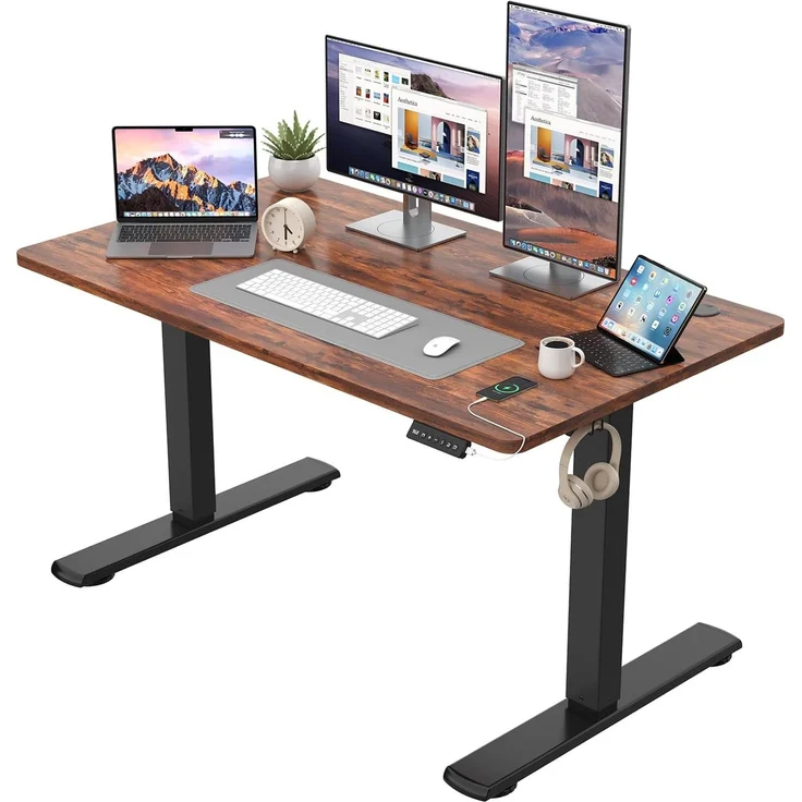 JUMMICO Höhenverstellbarer Schreibtisch KOMPLETTE TISCHPLATTE Elektrischer Schreibtisch Höhenverstellbar mit Memory-Funktion Steh-Sitz Tisch Computertisch 120x60 cm Braun