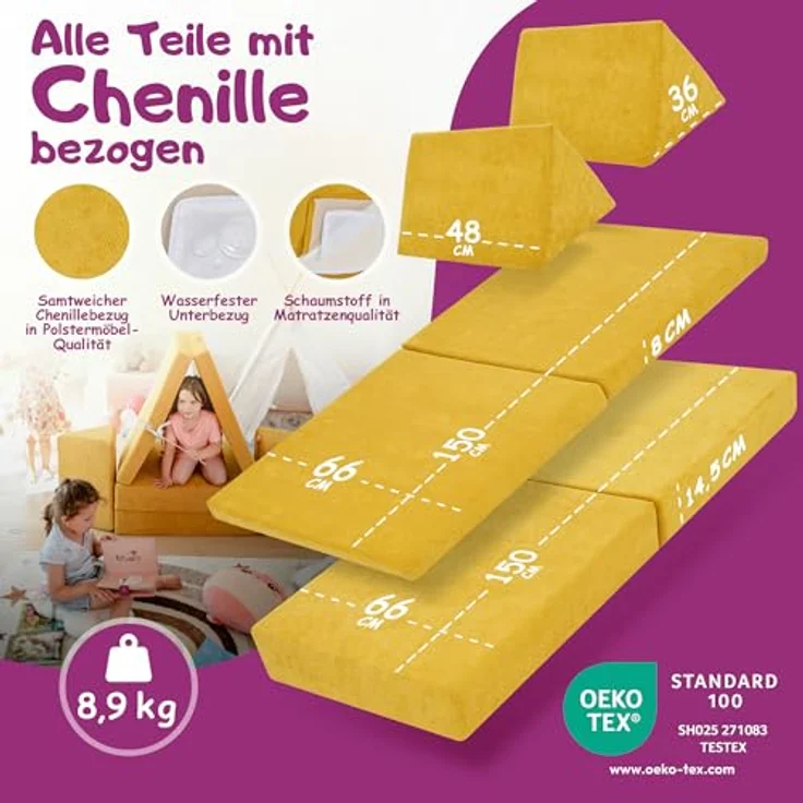 Linodino Kindersofa Spielsofa I aus Schaumstoff Bausteine I Spielcouch für Kinder, Wasserfeste Unterbezüge, Waschbare Chenille Bezüge 30° – Bild 6