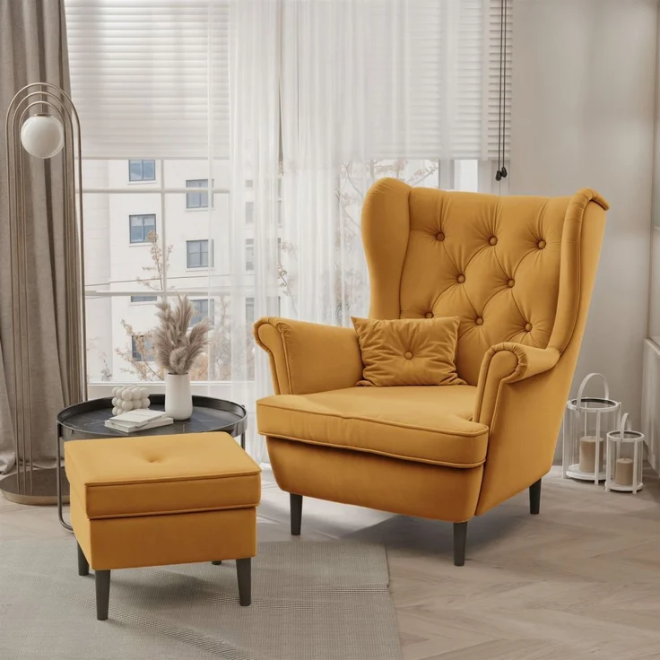 Sessel Ohrensessel NINON inkl. Hocker in Stoff Trinity Honiggelb – Bild 3