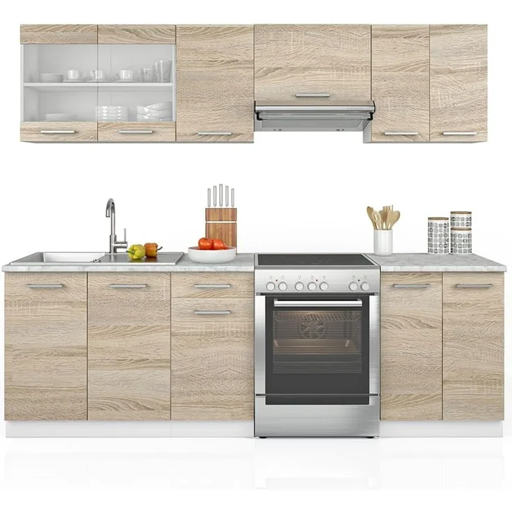 Küchenzeile R-Line Sonoma/Weiß 240 cm, AP Marmor Vicco – Bild 9