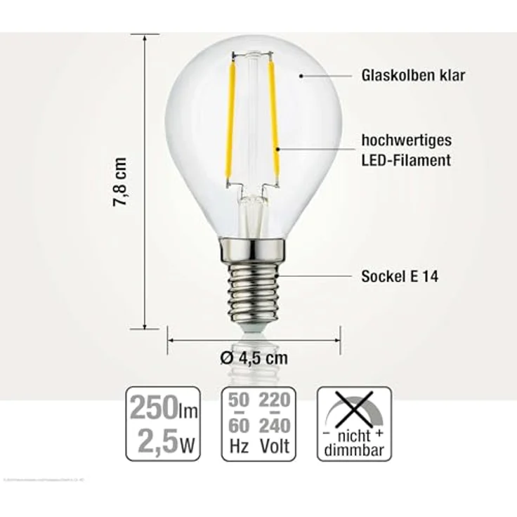 hellum LED Glühbirne E14, 2,2W warmweiß LED Lampe Tropfenform mit 250 Lumen, E14 Vintage Leuchtmittel ersetzt 25-Watt Glühbirne, G45 2700 Kelvin warmweiss Klar, 208108 – Bild 3