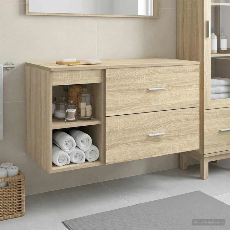 vidaXL Badezimmermöbel-Set zur Wandmontage 2 stk. Sonoma-Eiche 3403938 – Bild 1