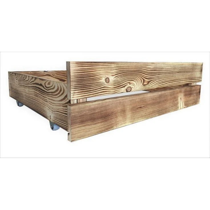 sunnypillow Palettenbett M2 aus Holz mit Lattenrost und 2 Bettkästen, 2 x Bettschubladen Geflammt – Bild 2