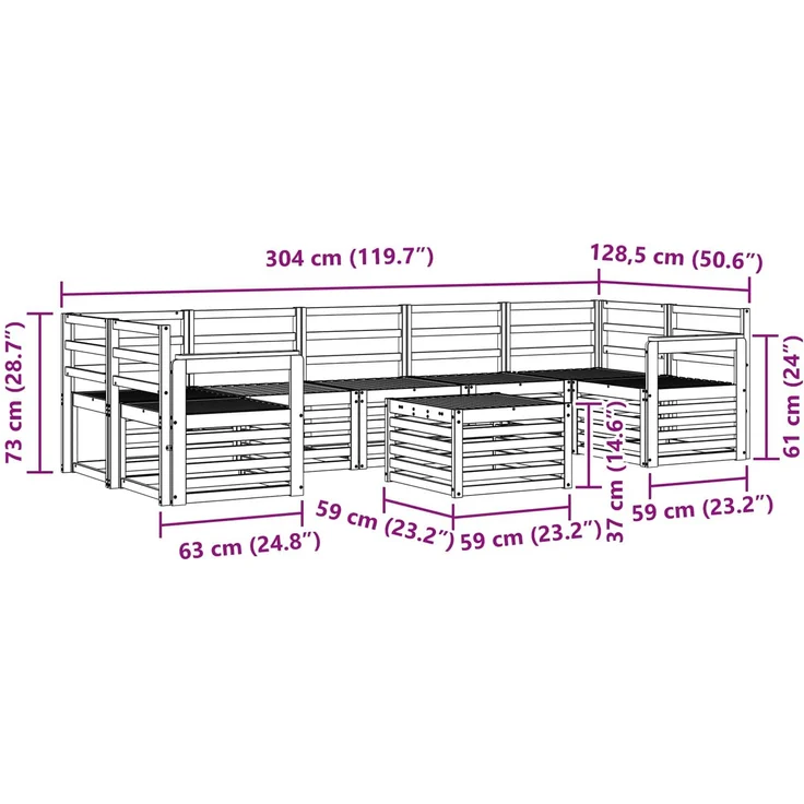 vidaXL Outdoor-Sofagarnitur 8 stk. 7-Sitzer Weiß Massivholz Akazie 3391539 – Bild 8