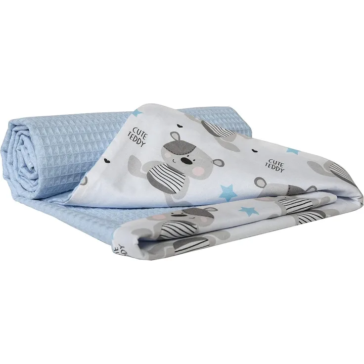 Medi Partners Babydecke Baby Decke Neugeborenen - Kuscheldecke Geschenk Babydecken 75x100 cm für Kleinkinder Mädchen Krabbeldecke Kinderbett Kinderwagen 100% Baumwolle (Teddybär mit hellblauen Waffel)