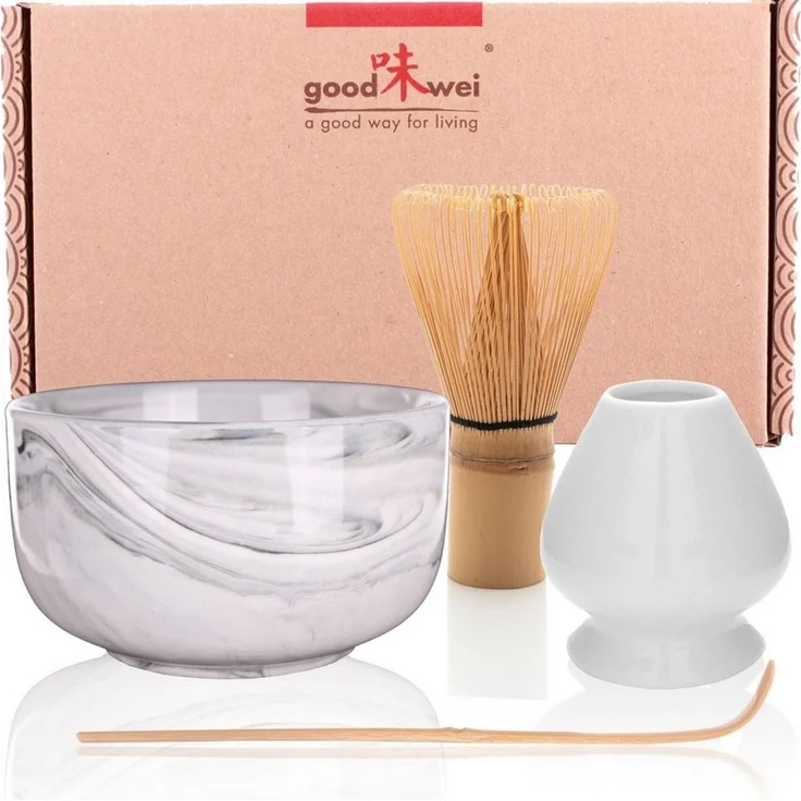 Goodwei Teeschale Matcha-Set "Gurei" 80 mit Teeschale, Matchabesen und Besenhalter, 4-tlg, Keramik