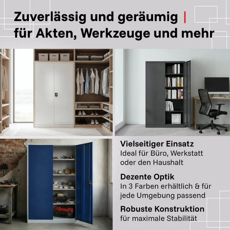 LagerZwei Aktenschrank Stahlschrank 140x90x40 cm (1-St) 3-fach verriegelt, 4 höhenverstellbare Böden, Flügeltüren 130° – Bild 4