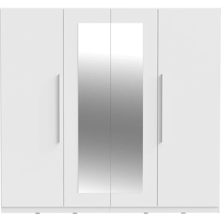 Forte Helen Kleiderschrank 230, klassischer Drehtürenschrank, 4-türig, Spiegel, Schlafzimmer, Holzwerkstoff, Weiß, 227,5 cm breit x 212,9 cm hoch x 58,9 cm tief – Bild 3